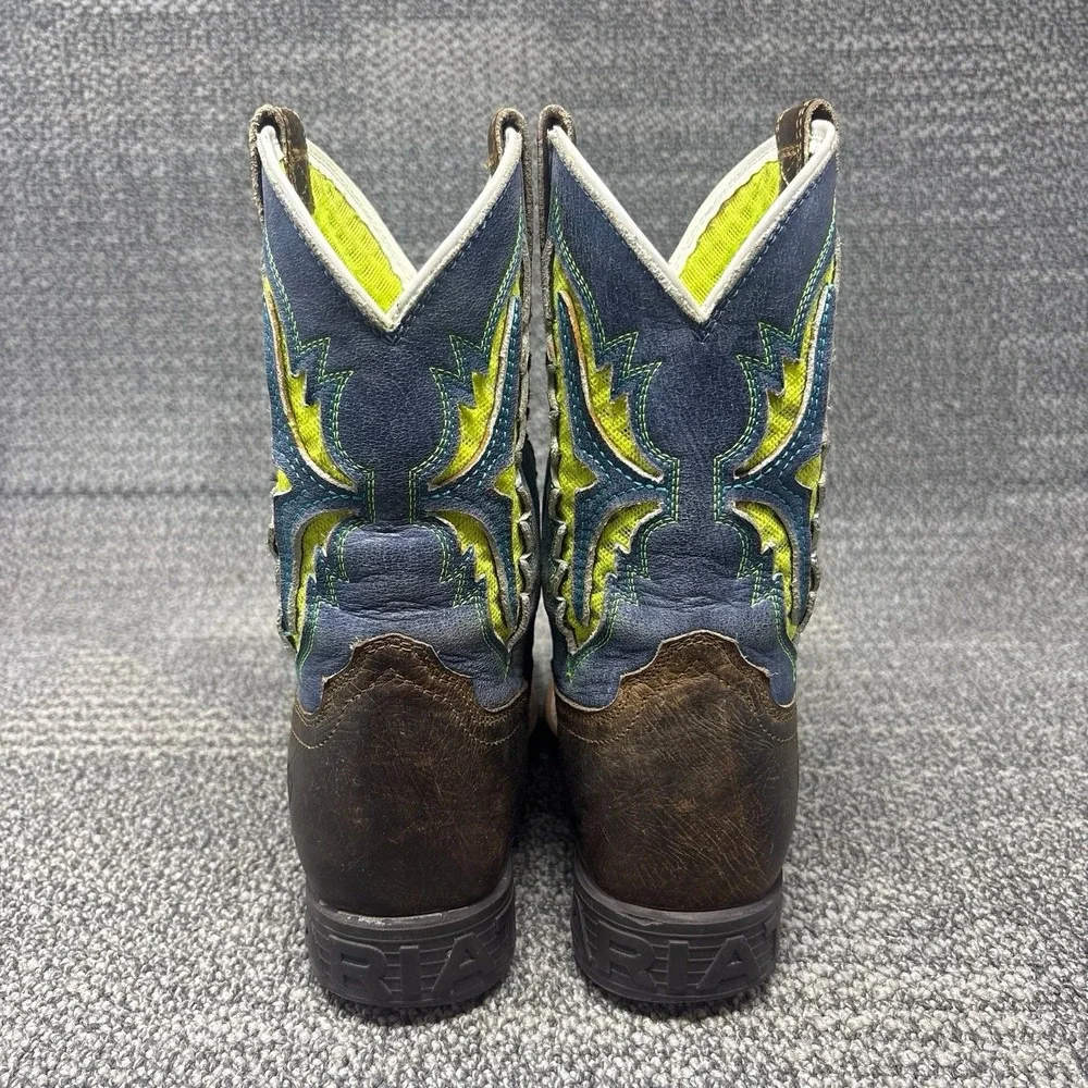 Ariat Koel VentTEK Kids Cowboy Boots Brown Blue Square Toe Youth Size 3.5